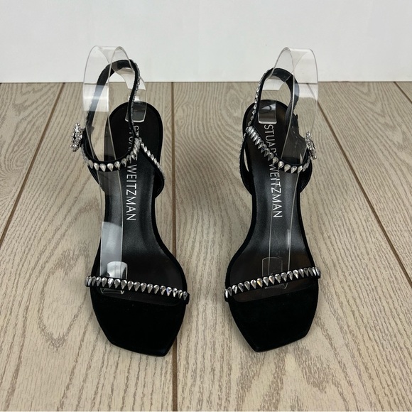 Stuart Weitzman Gemcut 100 Swarovski Crystal Sandals 39/8.5B Black Suede $650 - Picture 3 of 11